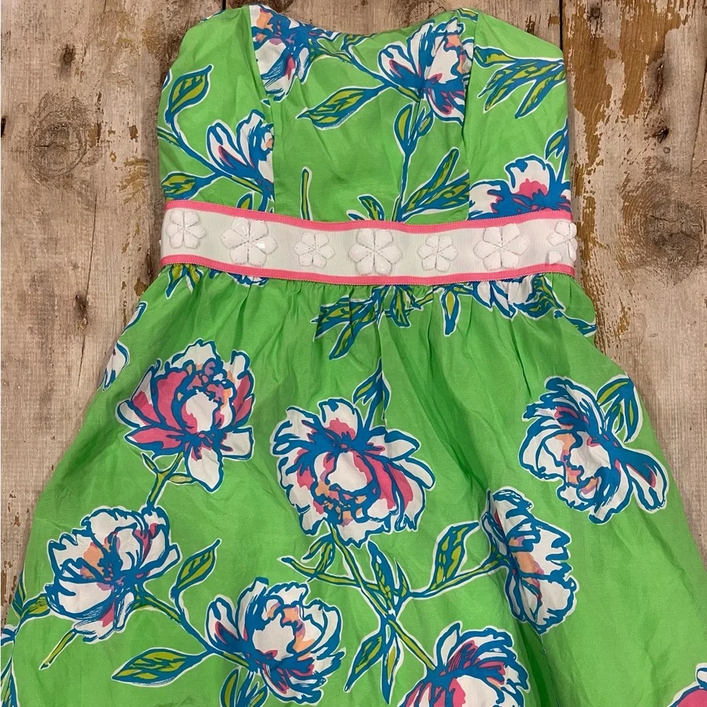 Lilly Pulitzer Langley strapless green floral dress - 0 - Picture 3 of 8